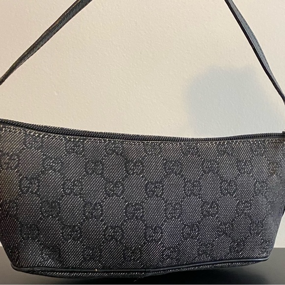 Authentic Vintage GUCCI Logos GG Pattern Canvas/Leather Boat Pochette Black - Picture 12 of 15